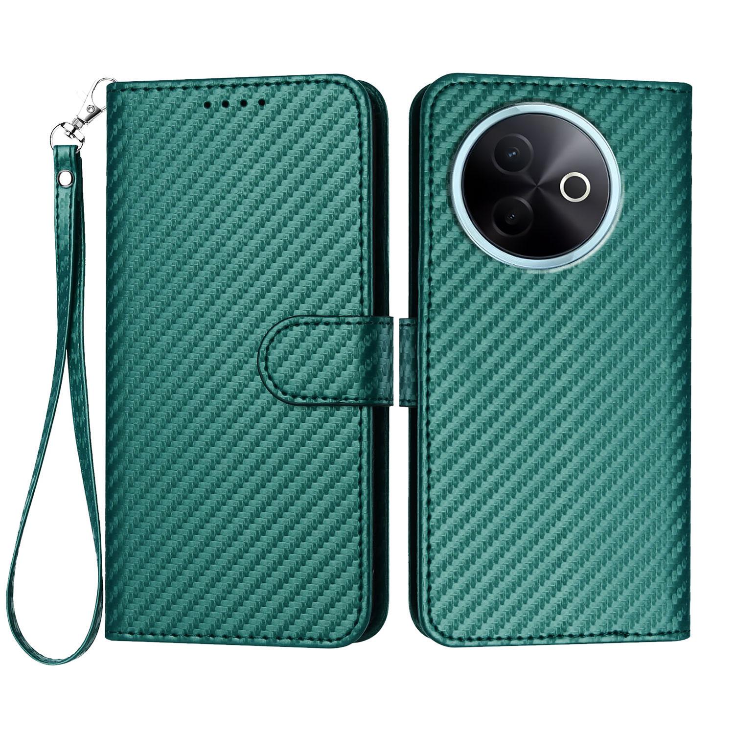 

For vivo Y300i 5G/vivo Y39 5G Wallet Case with Strap Carbon Fiber Texture Leather Mobile Cover F