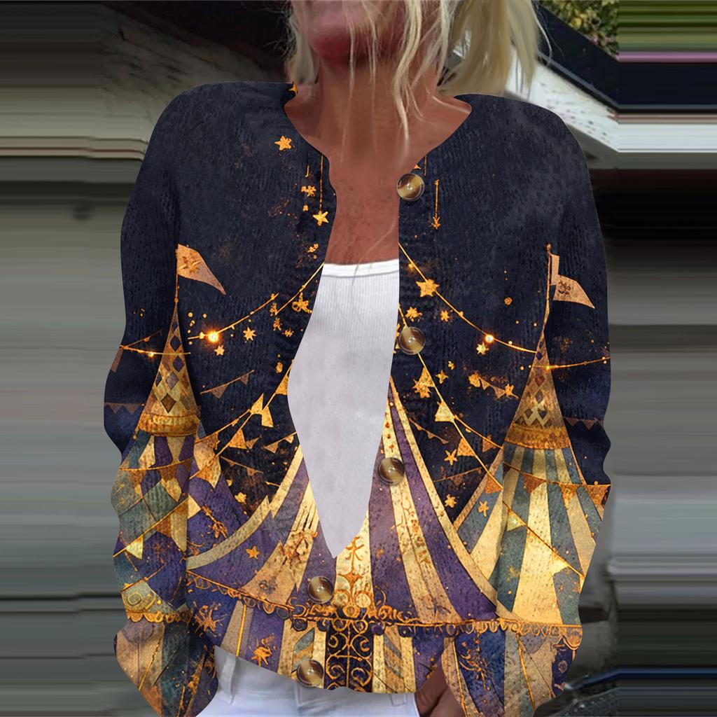 Dámská módní pletená svetrová bunda s dlouhým rukávem a zapínáním na knoflíky