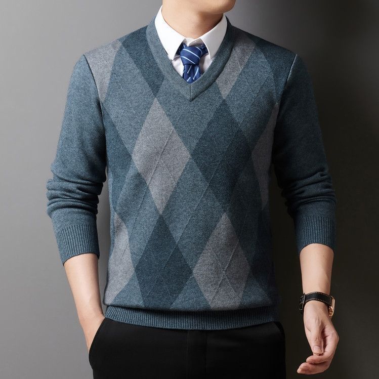 Men's Fall/Winter V-Neck Thickened Wool Knit Sweater