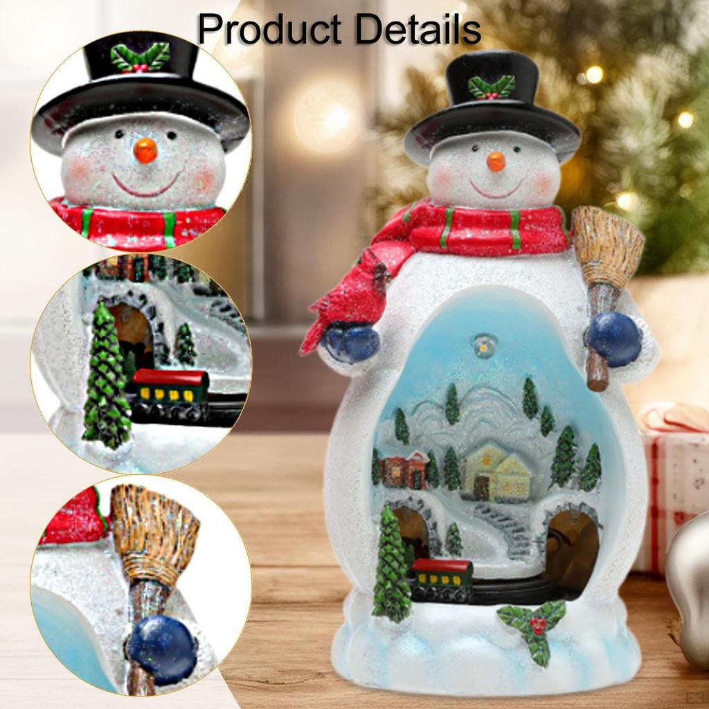 Christmas Figurine Collectible Led Desk Resin Rotating Train Musical Ornament for Apartment Hotel