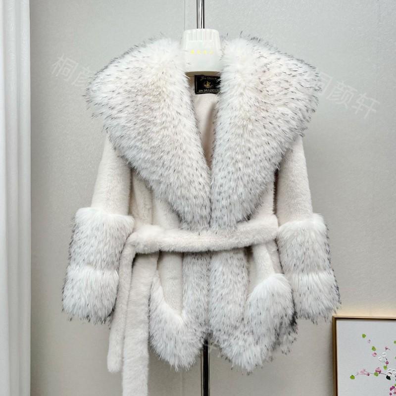 Womens Faux Fur Coat Mid-Length Turn-Down Collar Streetwear 2026 Winter