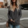 Women's Knitted Deep V-Neck Long Sleeve Wrap Front Loose Sweater Pullover Jumper