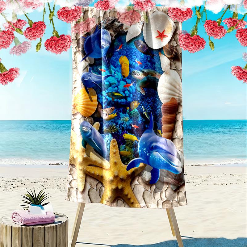 3D Ocean Animal Print Beach Towel, Large Soft Quick Dry Towel for Beach Camping Swimming