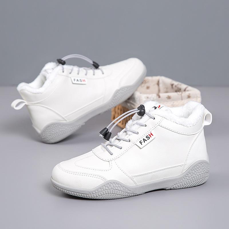 New Winter Mid-help Little White Shoes Wear-resistant Versatile Non-slip Casual Shoes Fleece Thickened Warm Women's Cotton Shoes