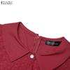 ZANZEA Women Casual Turn Down Collar Short Sleeve Patchwork Lace Dress