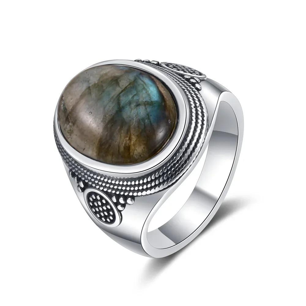 Anello Naturale Rodocrosite Pietra di Luna Donna Gioielli Placcati Rame 10x14MM Occhio di Tigre Grande Lapislazzuli Anello Retro da Festa Regalo