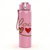 1PC Curly Font Double Heart Love 750ml Color Plastic Sports Water Bottle Leakproof Flip Straw Lid Suitable for Sports Office Home Use