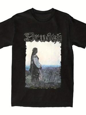 T-shirt de groupe Black Metal Drudkh - T-shirt Graphique Unisexe Surdimensionné Vintage Harajuku avec le Nom du Groupe Drudkh & l'Œuvre d'Art Set On Our Wound