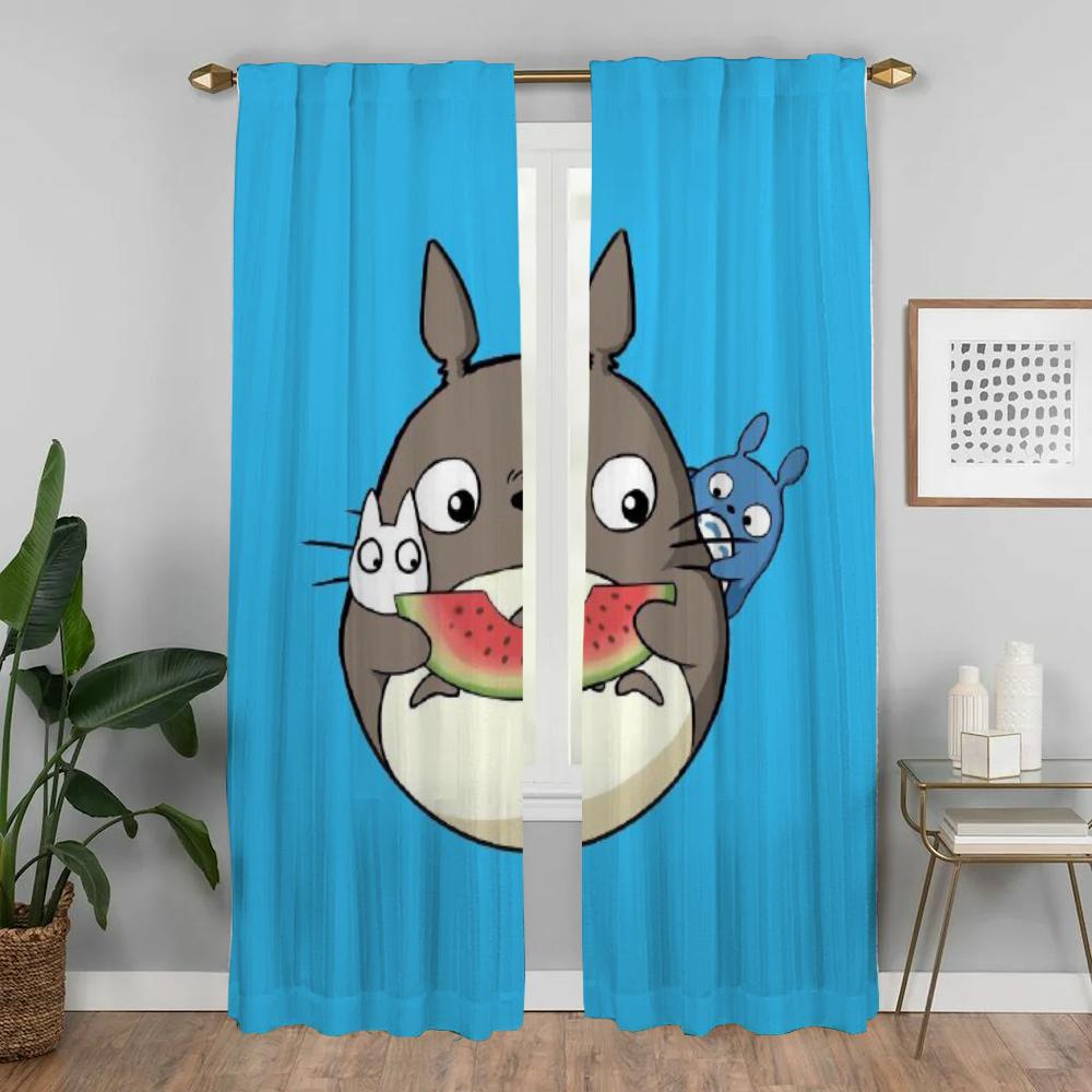 Zasłony do wnętrza domu dla Camera TotoroS Eleganckie zasłony do pokoju 2 sztuki Tiul do sypialni Rolety Zasłona zaciemniająca Przepierzenie