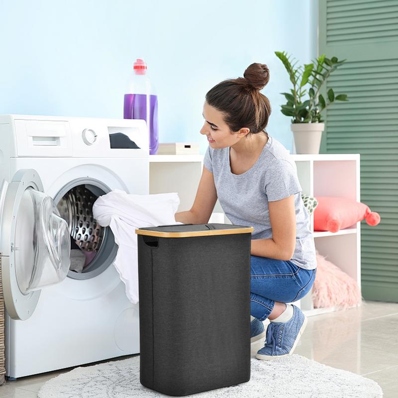 Covered Laundry Basket Large Capacity Dirty Clothes Hamper Narrow Laundry Hamper With Lid 55L Clothes Basket With Handles For