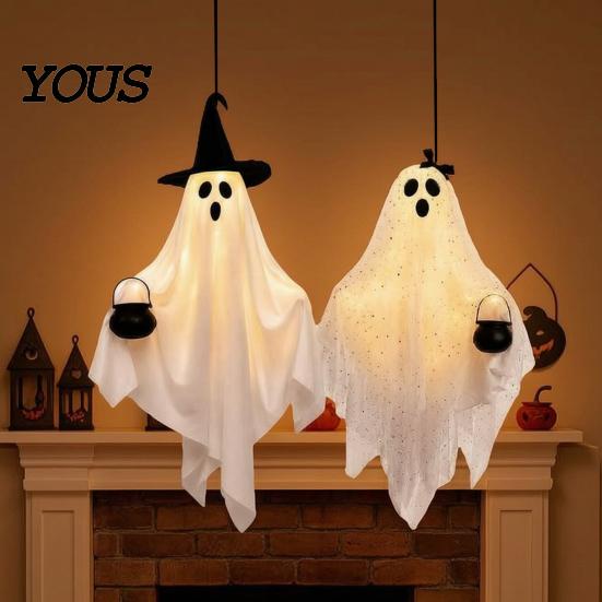 Versatile Holiday Venue Settings Halloween Hanging Ghost Light, Decorative Couple Lamp with Witch Hats Decor, Reusable Hat Set Seasonal