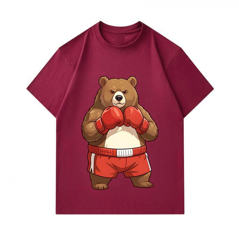 Men's 100% Cotton Crew Neck Short Sleeve T-Shirt, Cool Boxer Brown Bear Graphic Printed Casual Tee, Comfortable Loose Fit Daily Wear Top for Men