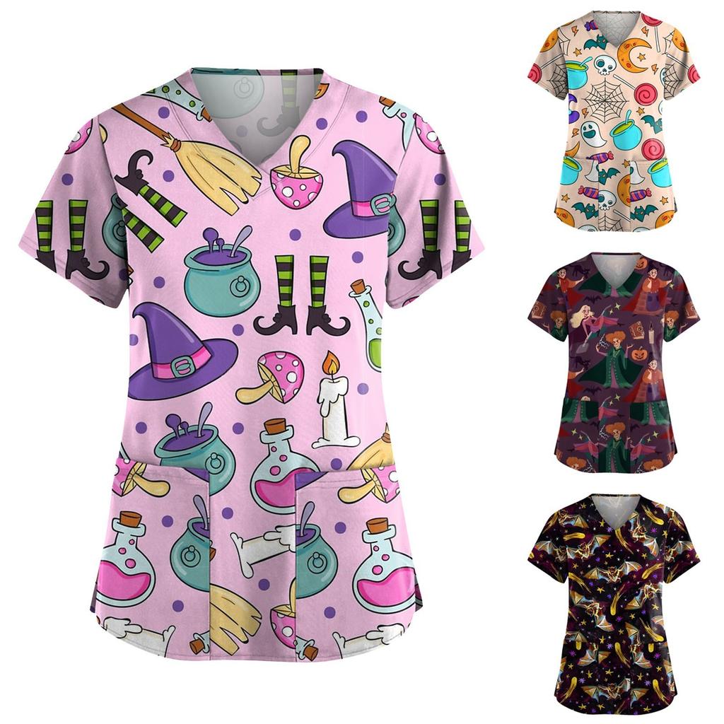 VVNTY Halloween Schlafanzug Damen - Kürbis Geist Pyjama Set Mit V-Ausschnitt