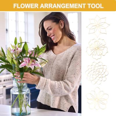 Θήκη Στήριξης Ανθοσυνθέσεων από Ανοξείδωτο Ατσάλι 4 Τεμάχια Εργαλείο Πλέγματος Ανθοκοπικής για Βάζο Επαναχρησιμοποιούμενο Στρογγυλό Μεταλλικό Στερέωσης Μπουκέτου 5 Ίντσες