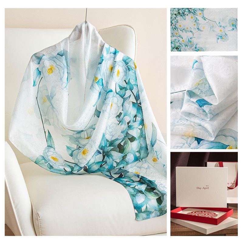 Silk scarf long strip high-end mulberry silk shawl autumn new printed foreign style outer gift box scarf 55*170cm