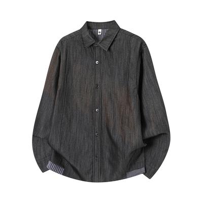 Herren locker gestreiftes Langarmhemd Koreanische vielseitige Freizeitjacke