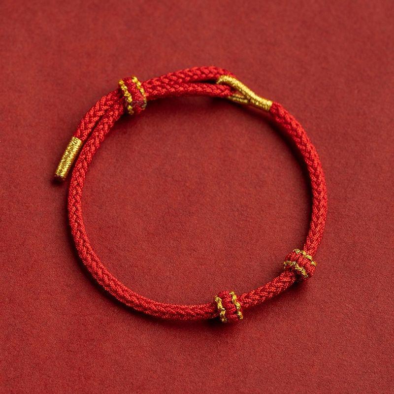 Benmingnian Woven DIY Gold Red Black Couple Bracelet (Semi-Finished)