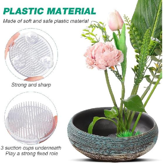 Round Ikebana Stem Holder Suction Cup Transparent Flower Arrangement Base Flower Fixing Bracket Vases Floral Fixed Base Holder Cup Holders 5