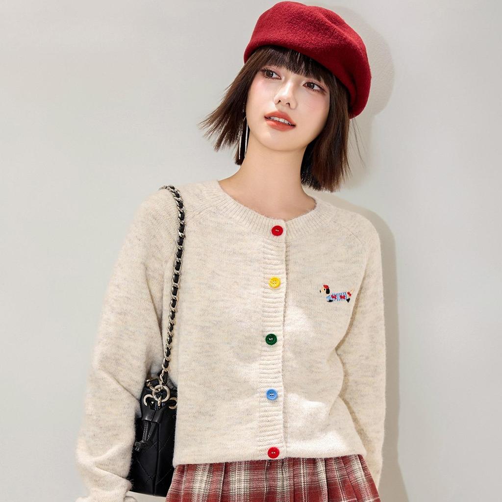 DIMANAF Herbst Strickjacke Stickerei Damen Knöpfe Pullover Stricken Mode Lässiger Stil Locker Pullover