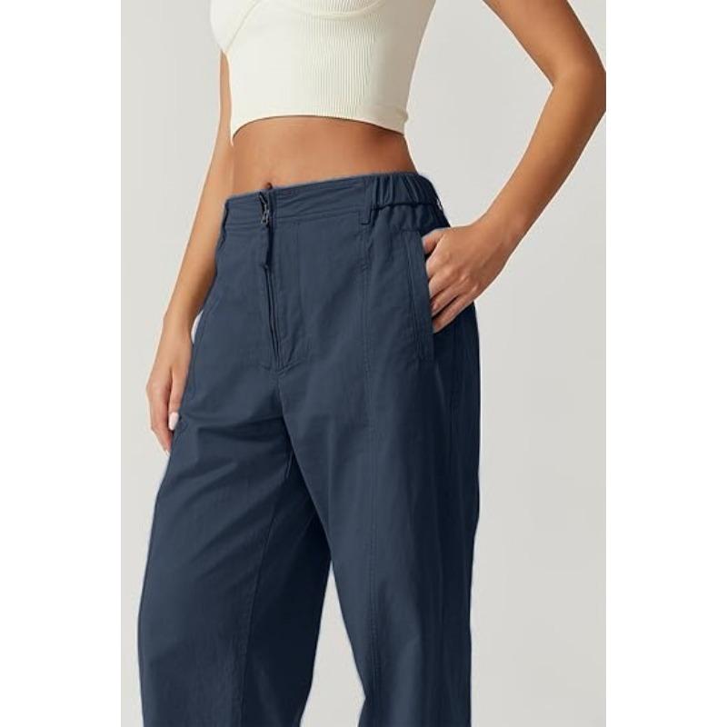 Womens High Waist Loose Straight Leg Casual Street Style Pocket Pants