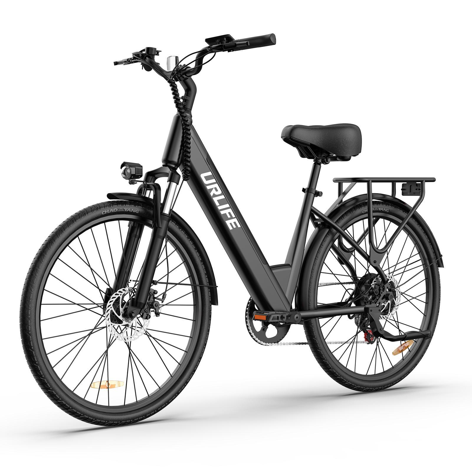 URLIFE E26 Erwachsenen E-Bike All Terrain 36V13Ah/ 48V10.4AH Akku 350W Motor City Pendeln Elektrofahrrad 26 Zoll City Reifen Elektrofahrrad Mit Kindersitz schwarz