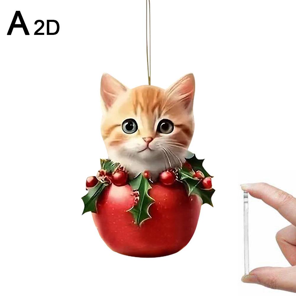 Christmas Tree Hanging Ornaments 2D Acrylic Cat Shaped Pendants Christmas Decorations For Home 2026 Xmas Gifts New Year 2026