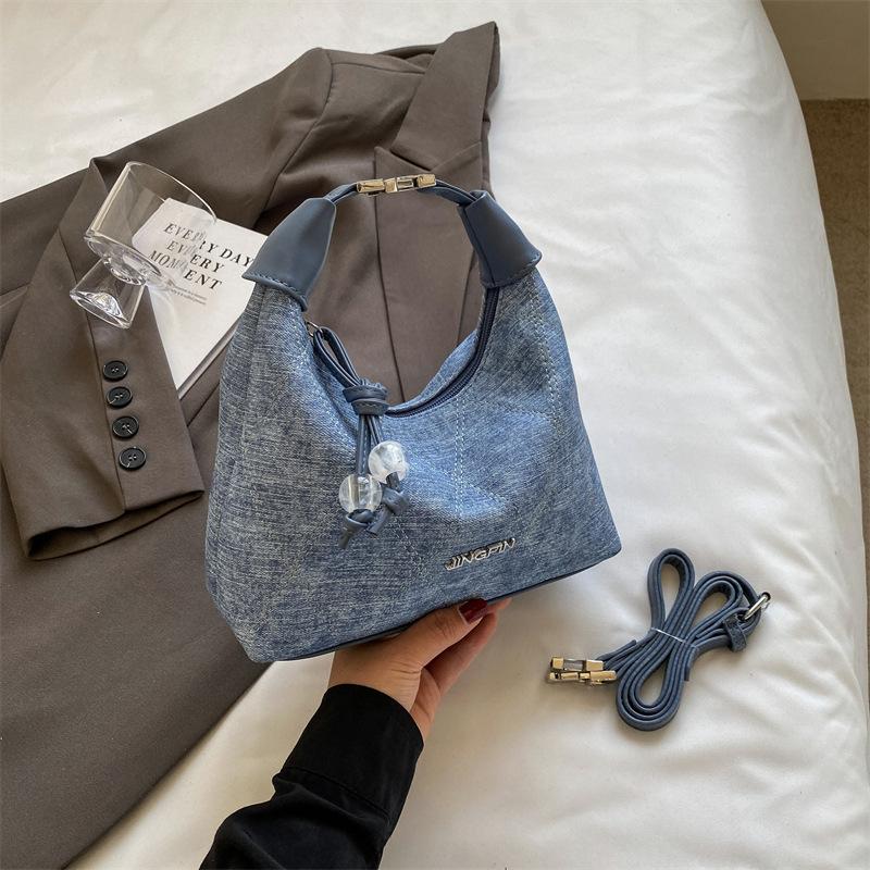Portable Underarm Bag, Shoulder Messenger Bag, Retro Dumpling Bag, High-End Denim Small Bag.