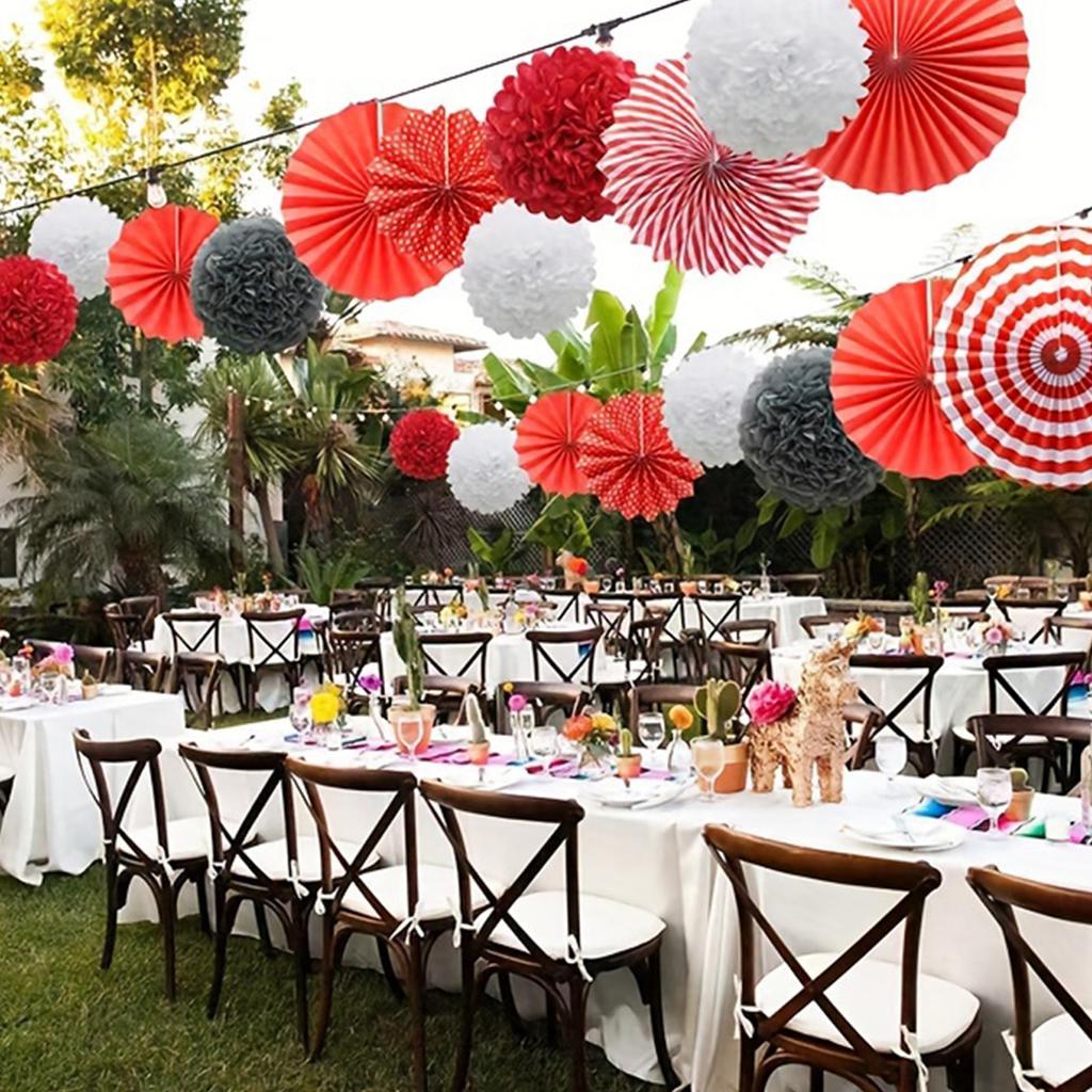 Round Paper Flower Fans And Balls Set For Wedding Party Decor Eco-Friendly Multicolor Visual Effect