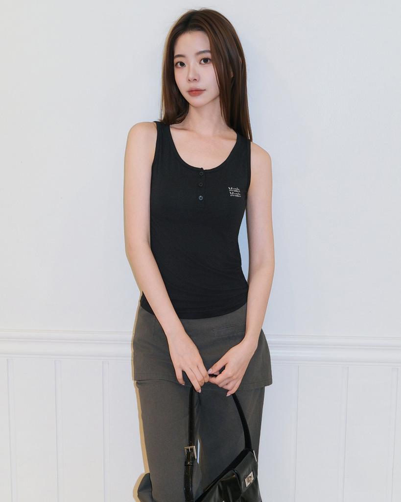 MUAHMUAH Slim Henley Neck Sleeveless [Black]