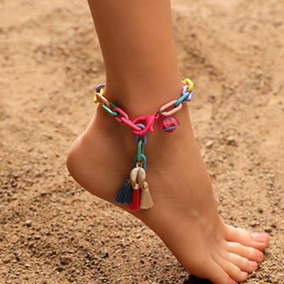 Neue Mode Mehrfarbige Spleißen Fußkettchen Frauen Mädchen Kreative Candy Farbe Böhmischen Quaste Knöchel Ketten Casual Strand Party Schmuck