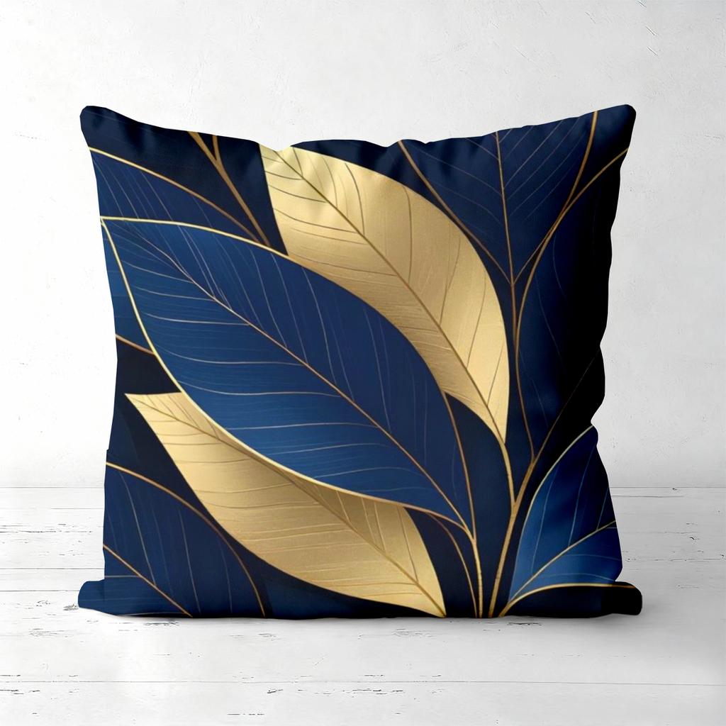 Pieces Navy Gold Leaf Decorative Pillow Covers Polyester Sofa Decorative Cushion Cov Headboard Pillow (Without Pillow Core