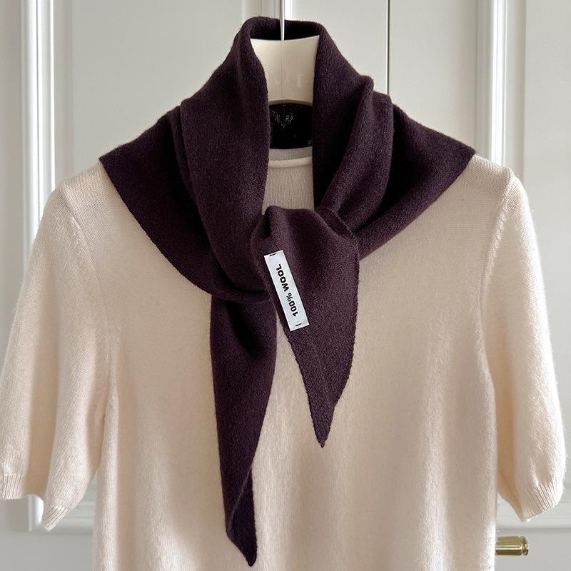 High-End Women's Triangle Scarf: 100% Australian Wool, Knitted Korean Style, Perfect for Autumn & Winter