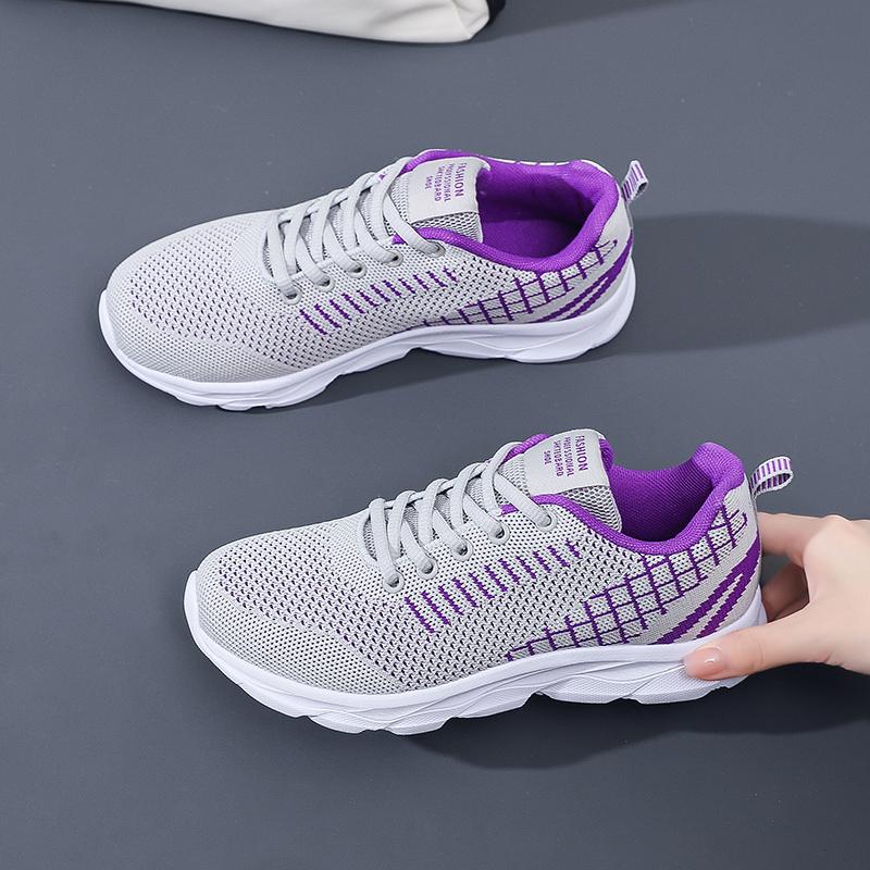 Women'S Casual Shoes  Fashionable And Breathable Walking Mesh Flat Sports Shoes Lace Up Round Toe Black Plus Mesh Running