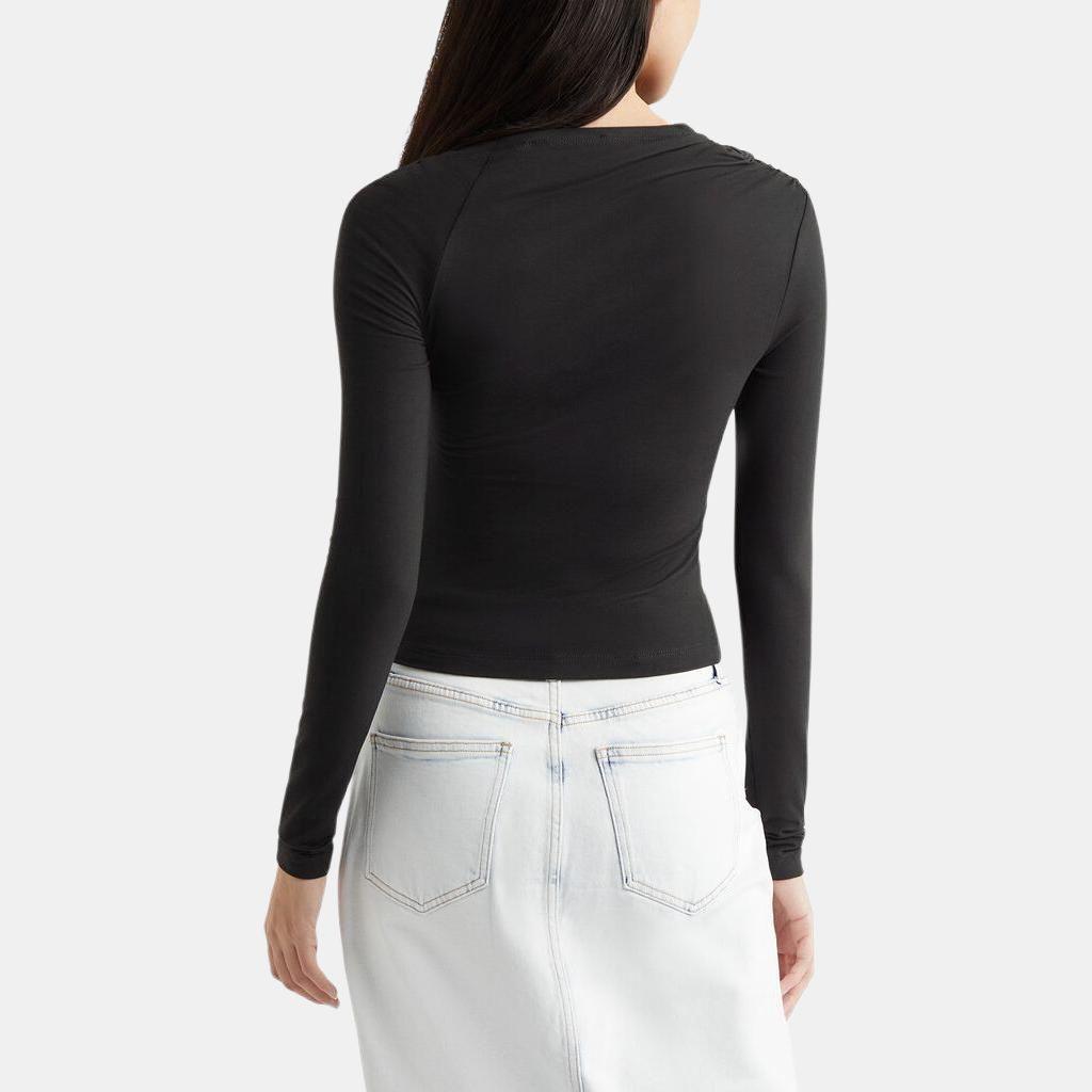 Calvin Klein Solid Hollow Knit Long Sleeve T-Shirt Women tops Black J222956-BEH