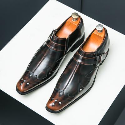 New Gentleman Patent Leather Wedding Party Dress Shoes Designer For Men Rivet Monk Strap Formal Footwear Sapatos Tenis Masculino