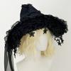 Children Adults Halloween Witch Hat Women’s Girls Gothic Handmade Bowknot Fleece Lace Lolita Princess Ladies Wizard Hat