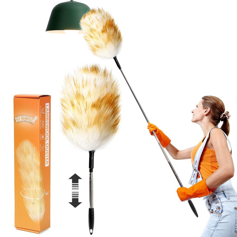 Extendable Feather Duster - Wool Cleaning Brush, Retractable Long Handle Dusting Wand for Ceiling Corner, Household Dust Removal Tool