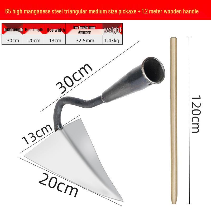 Trójkątna motyka ze stali manganowej do kopania rowów i sadzenia warzyw - Kompletny zestaw narzędzi rolniczych