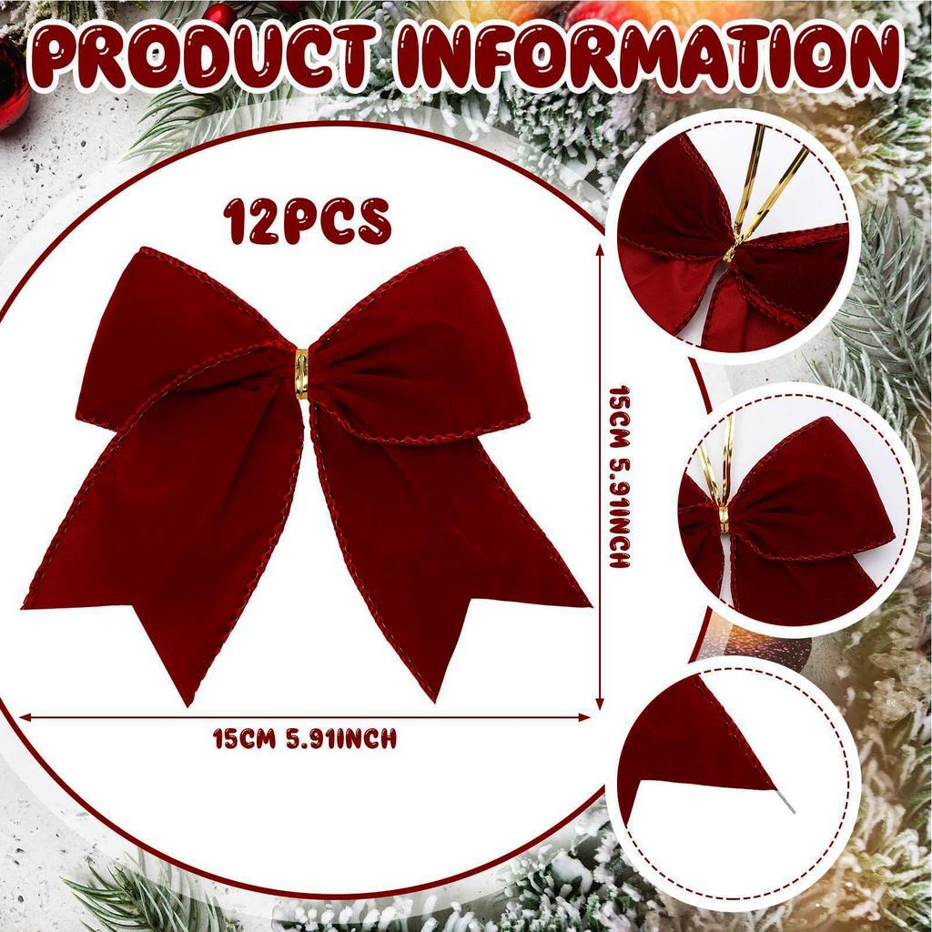 12 Stück 6-Zoll Samt Weihnachts Schleifen Feiertags Anhänger Weihnachtsbaum Schleifen Ornamente Für DIY Basteln Hochzeitskranz Süßigkeitstüte