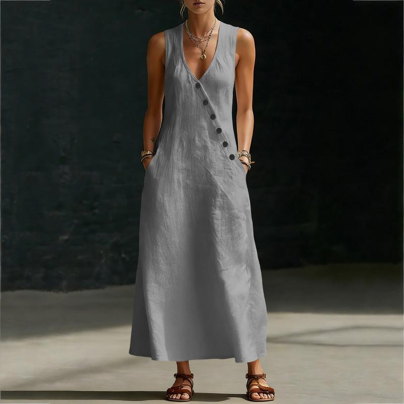 GMXIA Women's V-Neck Sleeveless Fashion Summer Spring Solid Color Print Casual Dresses