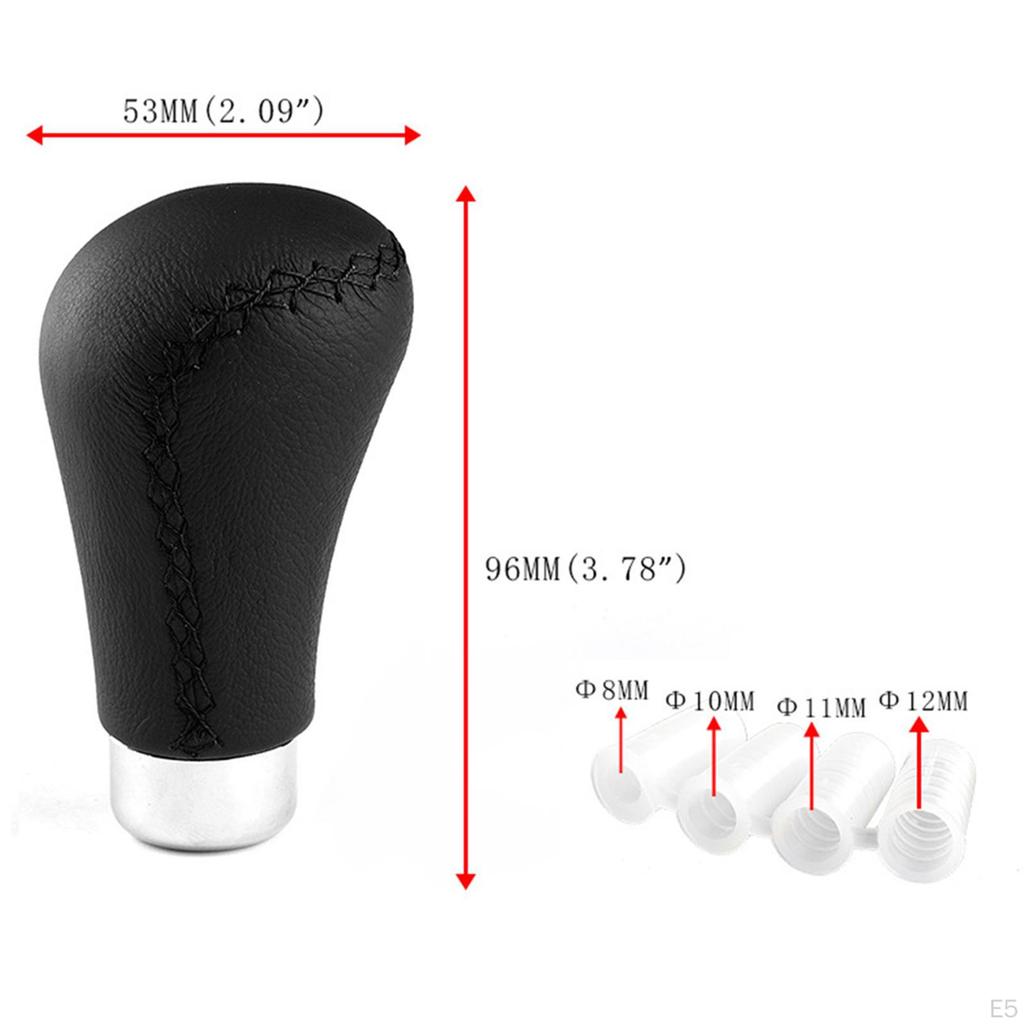 Gear Knob Aluminum Alloy PU Leather with 4 Adapters 8mm 10mm 11mm 12mm Manual Er Transmission
