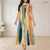 Women s Plus Size Round Neck Triple Keyhole Cutout Sleeveless Dark Blue Printed Maxi Dress
