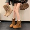 Retro ethnic style pile short boots women's 2025 autumn new Maillard brown medium boots inner height-increasing Martin boots