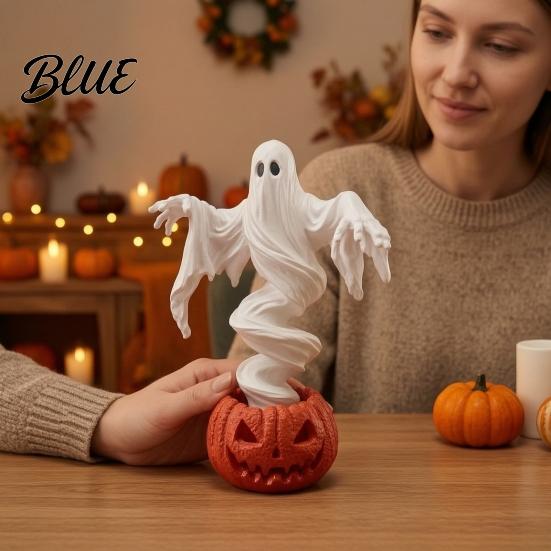 Artistic Resin Craft Figurine Swirling Ghost Pumpkin Yard Lamp Lighted Spooky Statue Warm LED Outdoor Battery Operated Lamp Decor Fall Autumn