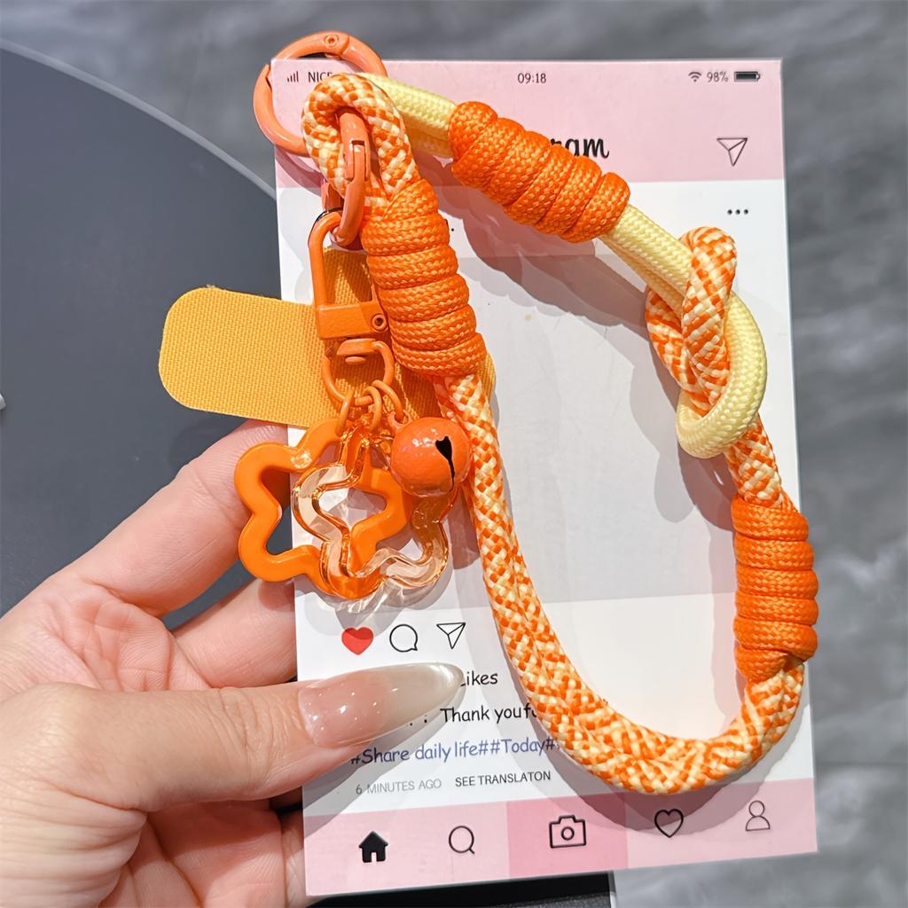 1pc Dual-Color Dual-Function Short Wrist Strap | Anti-Loss Polyester Fiber Phone Lanyard with Star Pendant Charm for Outdoor Hiking, Unisex
