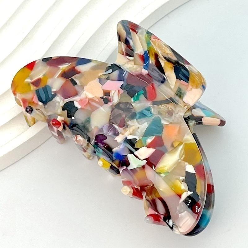 European & American Women’s Black & White Checkered Hair Clip - Large Acetate Acrylic Claw for Bun Hairstyles