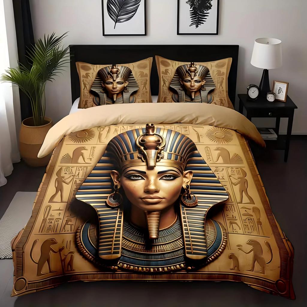 Egyptisk Mytologi Farao Relief Totem 3D-print Sängkläder för Tonåringar Vuxna Stil Sängöverdrag Mjukt Hem Polyester Påslakan