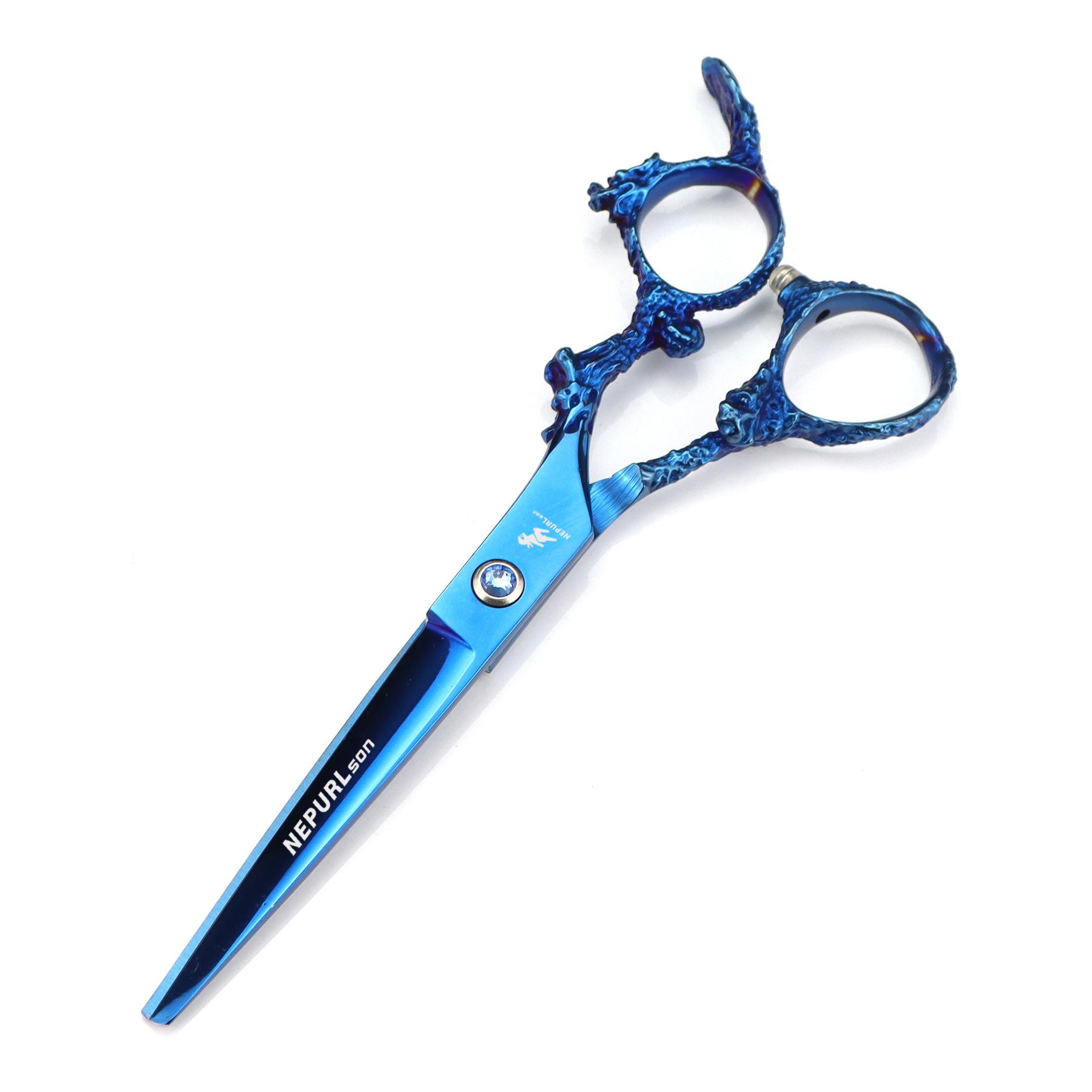 6.0 Inch Blue Dragon Handle, Hair Scissors, Hair Scissors, Flat Scissors, Bangs Scissors, Tooth Scissors, Thin Flat scissors