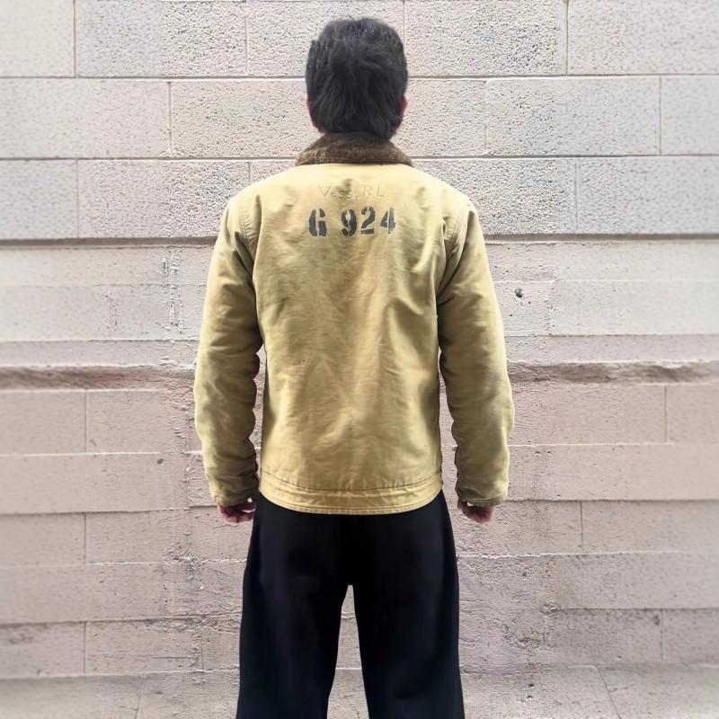 Retro Navy Deck Cotton Coat Thick Fleece Lined Mens Casual Winter Jacket Solid Color S-5XL