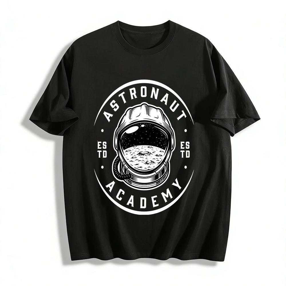 Astronaut Helmet Print Casual Tee Moon Surface Reflection Design Pure cotton T-shirt XXS